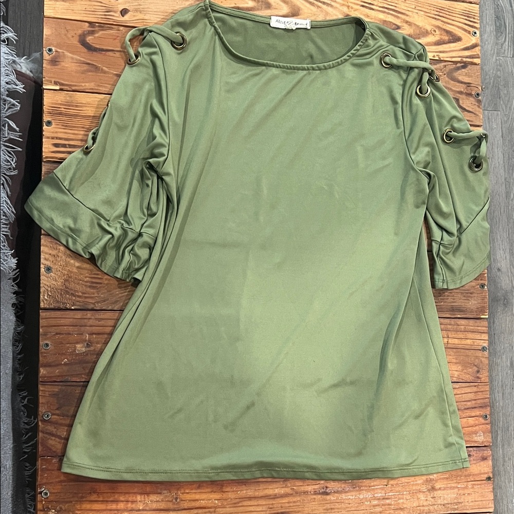 Elegant Olive Green Blouse with Eyelet Details